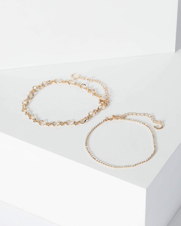 Gold Crystal And Twist Chain Anklet | Accessories