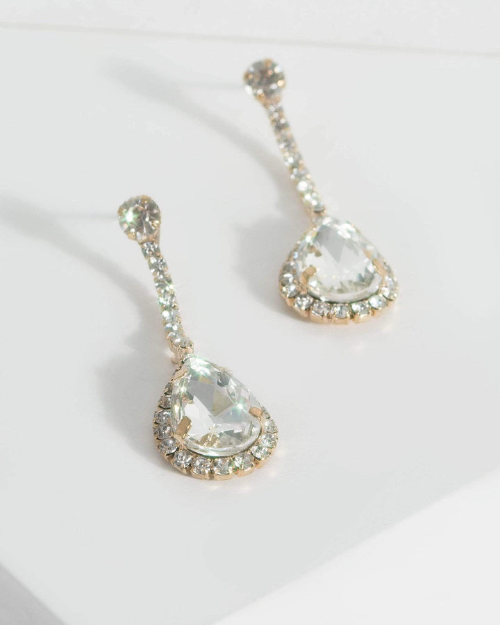 Gold Crystal Bar Teardrop Drop Earrings | Earrings