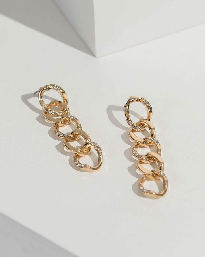 Gold Crystal Chain Drop Earrings | Earrings