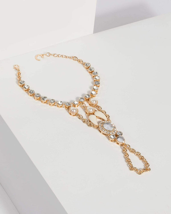 Gold Crystal Chain Hand Bracelet | Wristwear