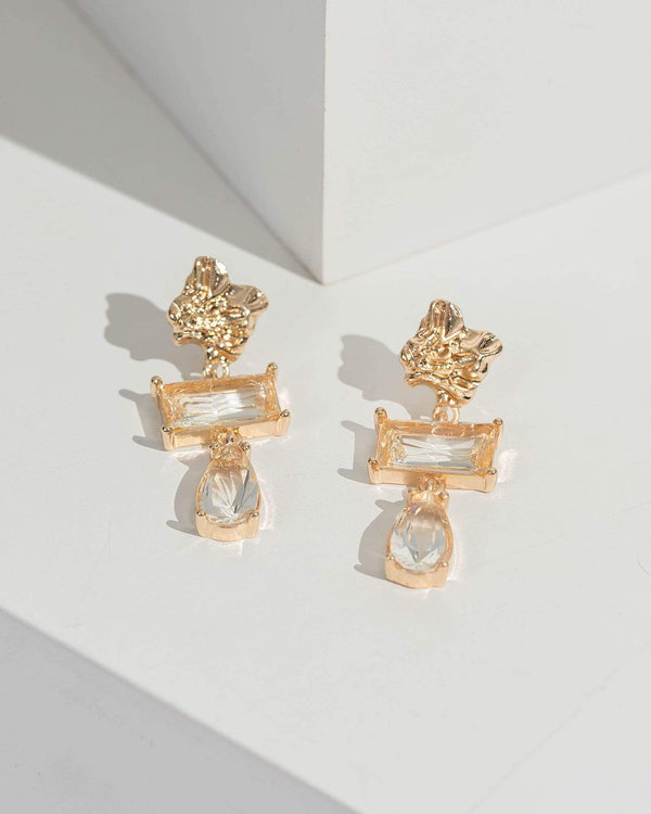Gold Crystal Clear Drop Earrings | Earrings