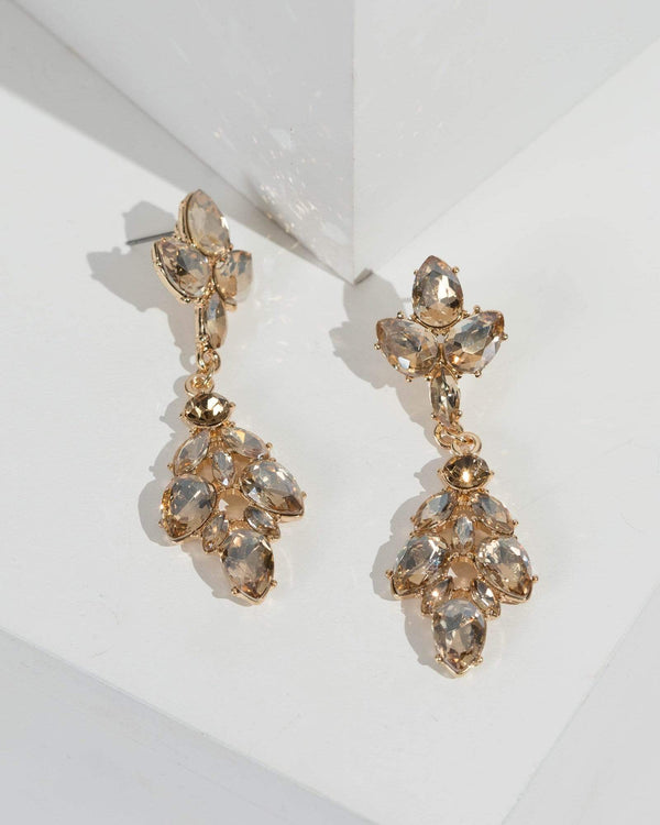 Gold Crystal Cluster Drop Earrings | Earrings