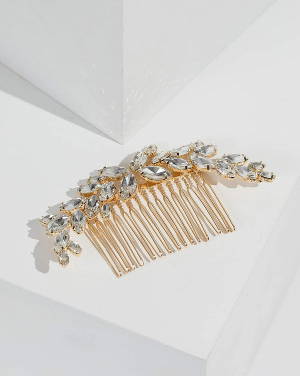 Gold Crystal Cluster Leaf Comb | Hair Accessories