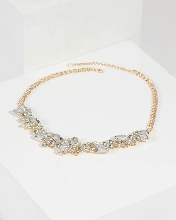 Gold Crystal Cluster Statement Necklace | Necklaces
