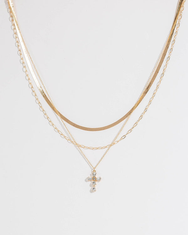 Colette by Colette Hayman Gold Crystal Cross Layer Necklace