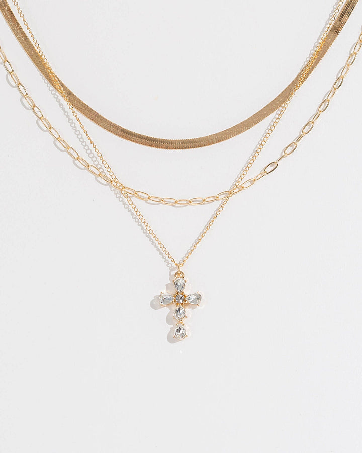 Colette by Colette Hayman Gold Crystal Cross Layer Necklace