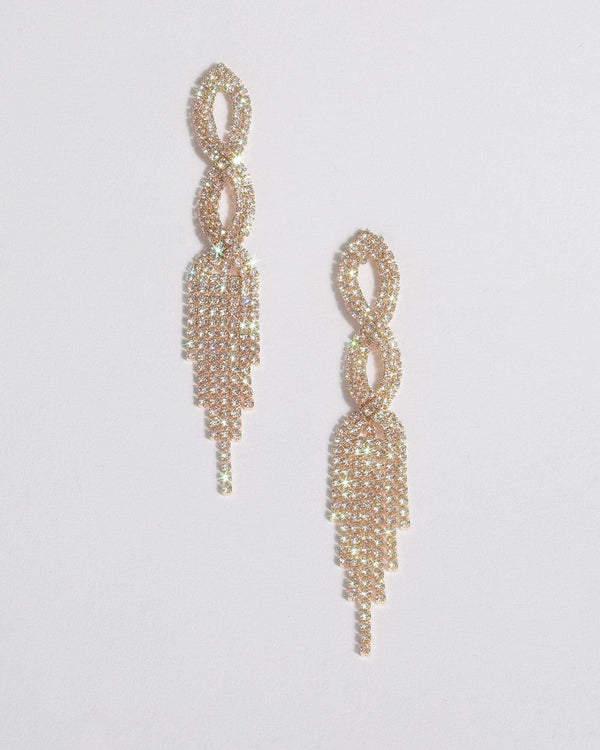 Gold Crystal Figure Eight Tassel Drop Earrings | Earrings