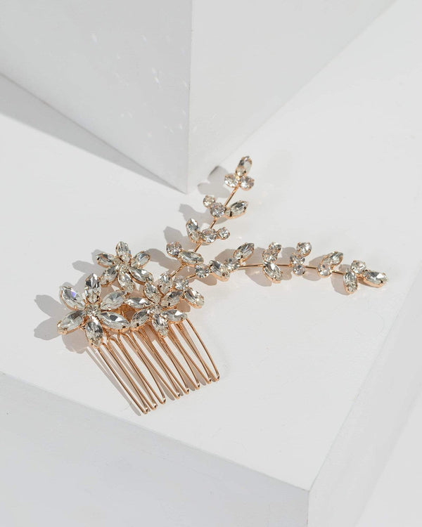 Gold Crystal Flower Comb | Hair Accessories
