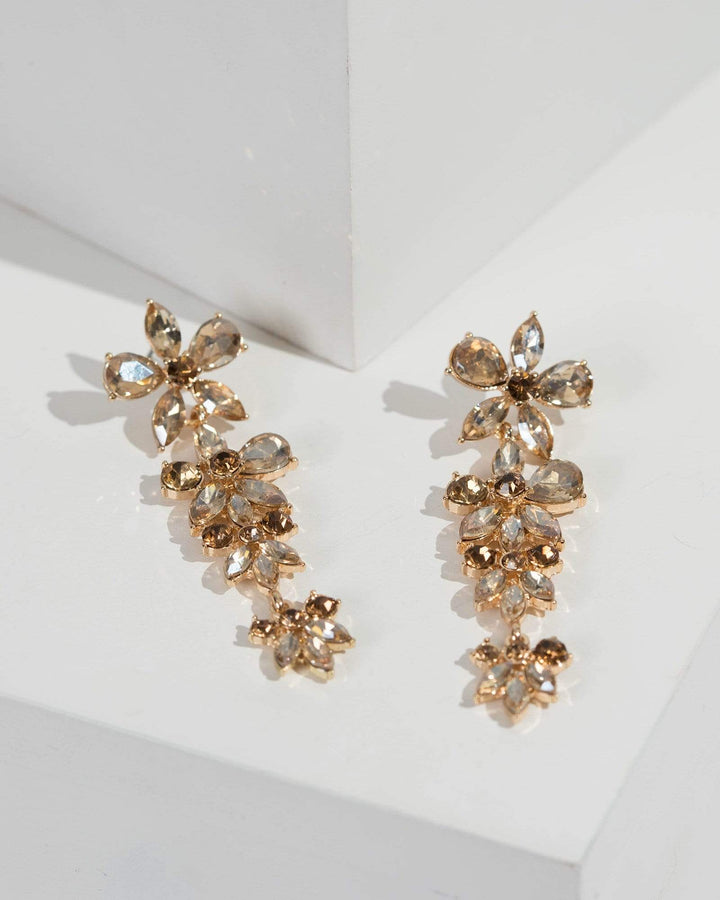 Gold Crystal Flower Drop Earrings | Earrings