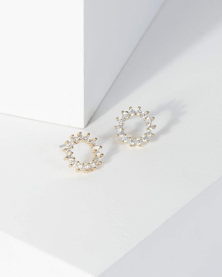 Gold Crystal Halo Stud Earrings | Earrings