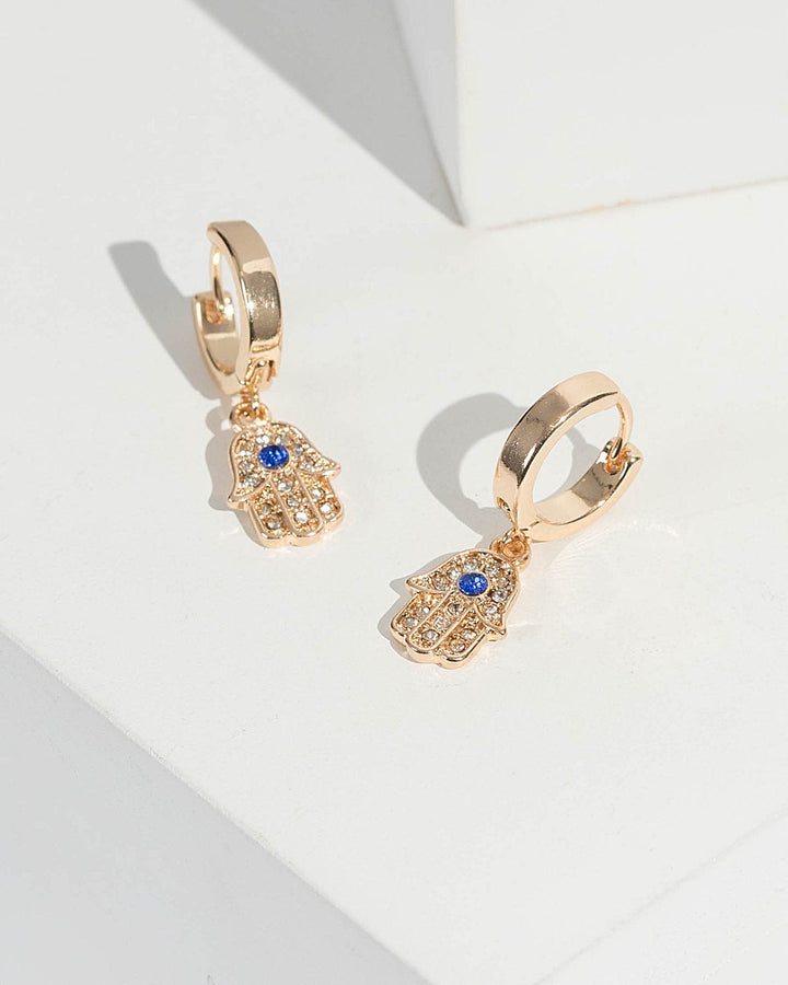 Gold Crystal Hamsa Hand Hoop Earrings | Earrings