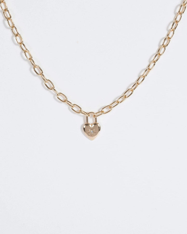 Gold Crystal Heart Chunky Chain Necklace | Necklaces