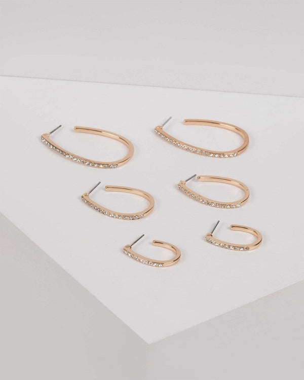 Gold Crystal Hoop Earring Set | Earrings