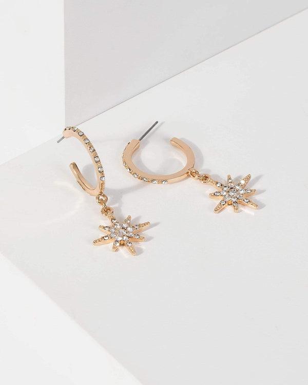 Gold Crystal Hoop Earrings with Star Charm | Earrings