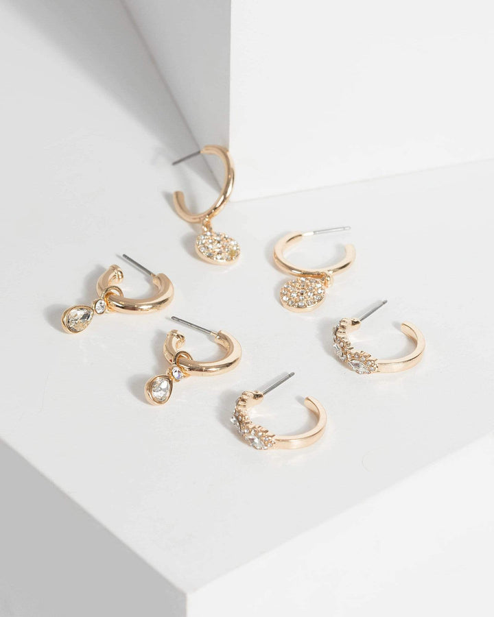 Gold Crystal Hoop Multi Pack Earrings | Earrings
