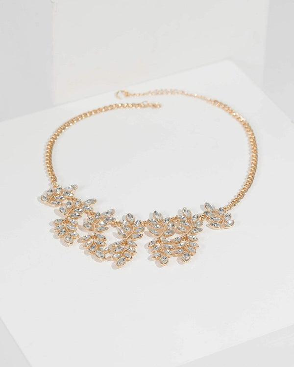 Gold Crystal Leaf Drop Necklace | Necklaces