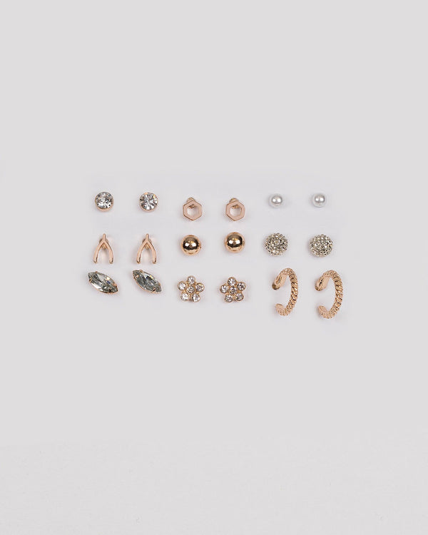 Gold Crystal Multi Earrings Pack | Earrings