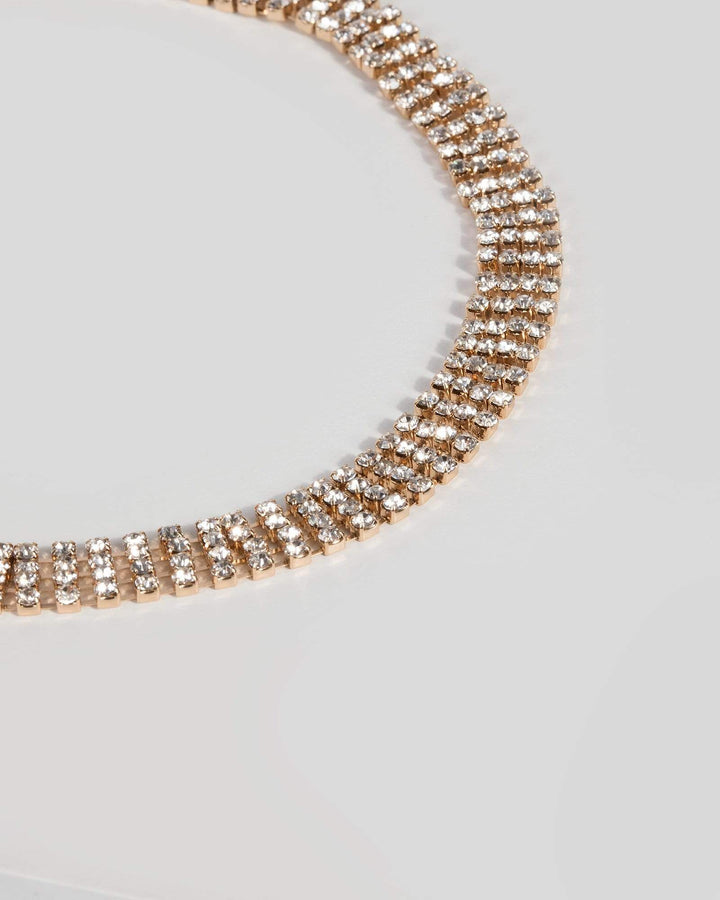 Gold Crystal Multi Row Necklace | Necklaces