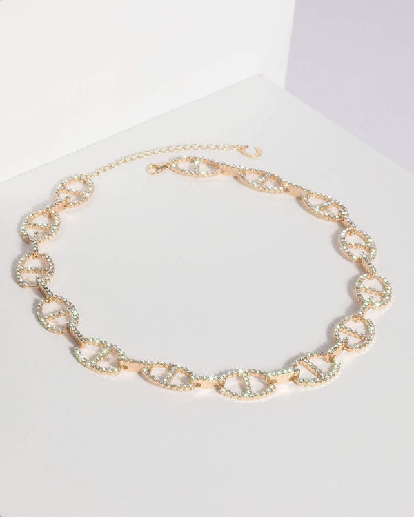 Gold Crystal Oval Bar Pave Necklace | Necklaces