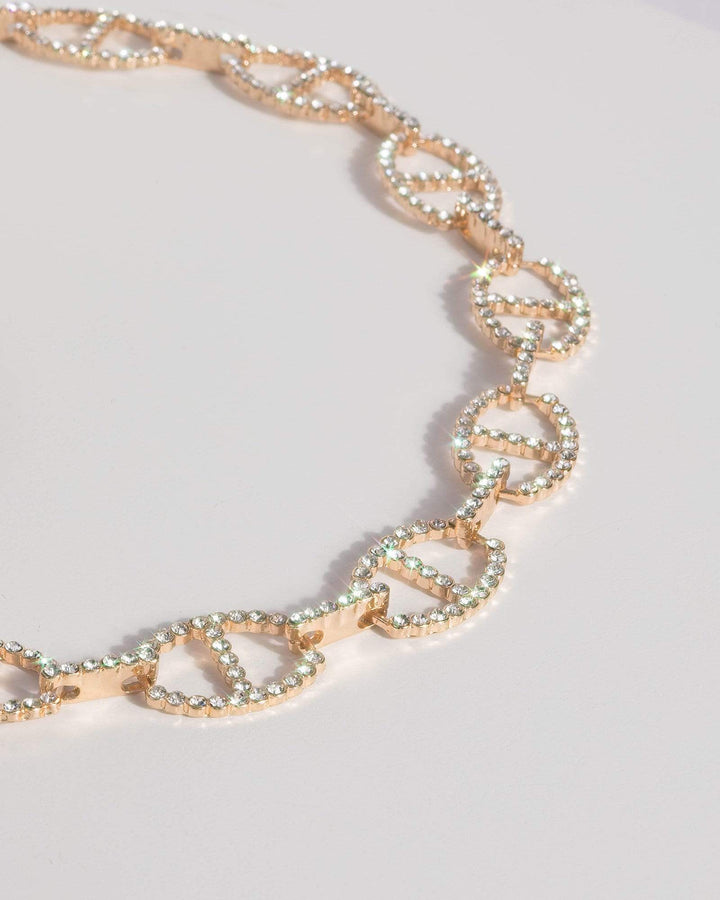 Gold Crystal Oval Bar Pave Necklace | Necklaces
