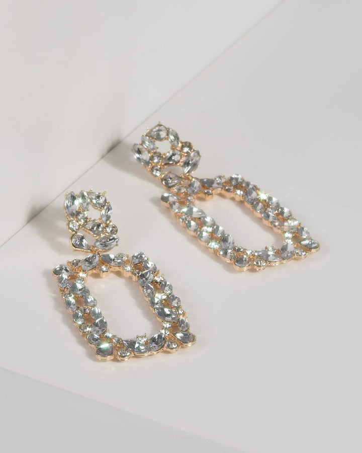 Gold Crystal Rectangle Drop Earrings | Earrings