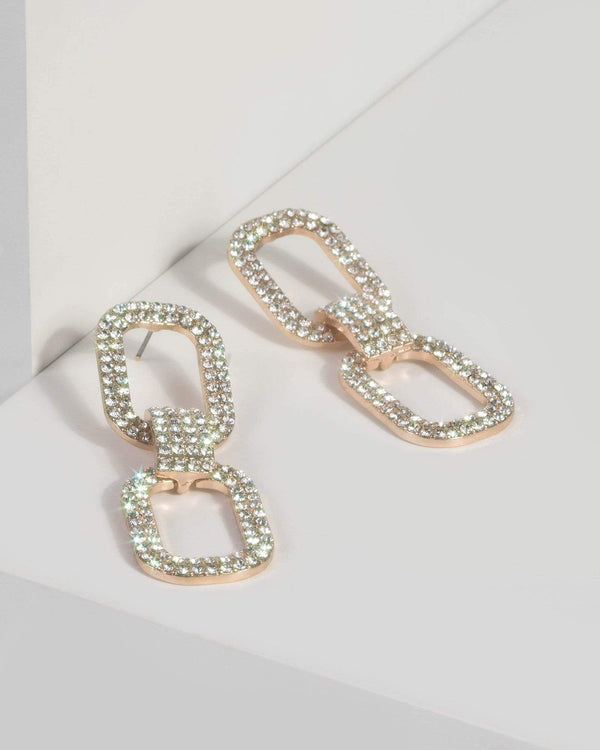 Gold Crystal Round Link Drop Earrings | Earrings