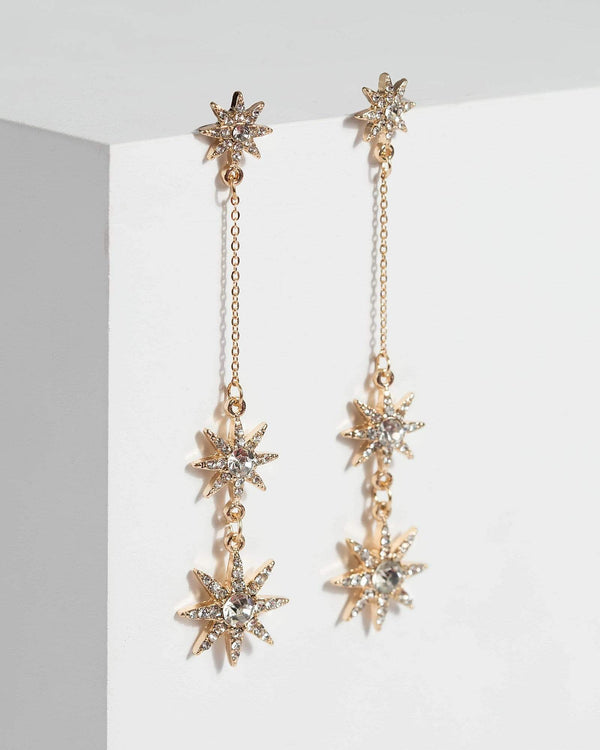 Gold Crystal Star Chain Drop Earrings | Earrings