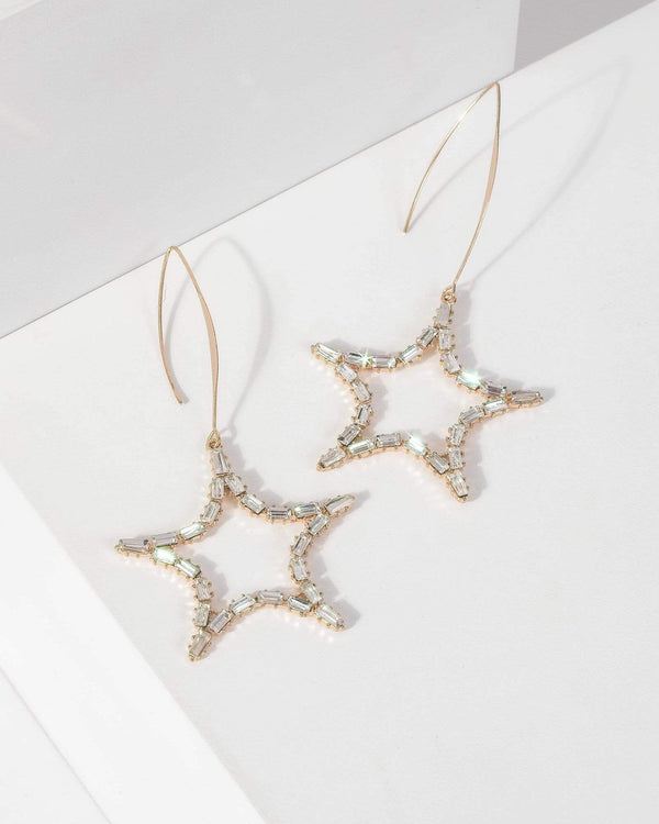 Gold Crystal Star Drop Earrings | Earrings