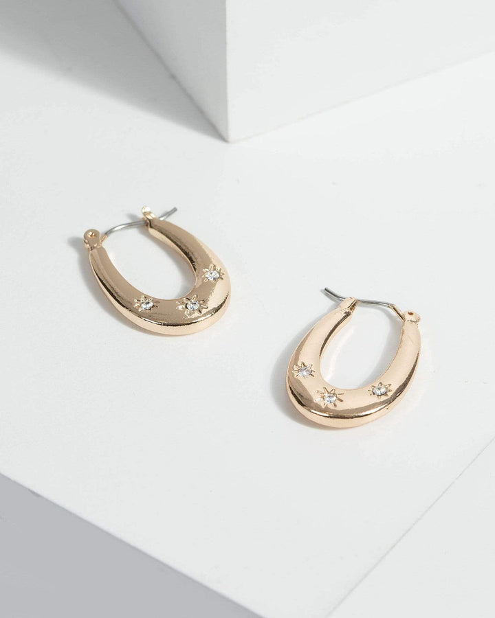Gold Crystal Star Long Hoop Earrings | Earrings
