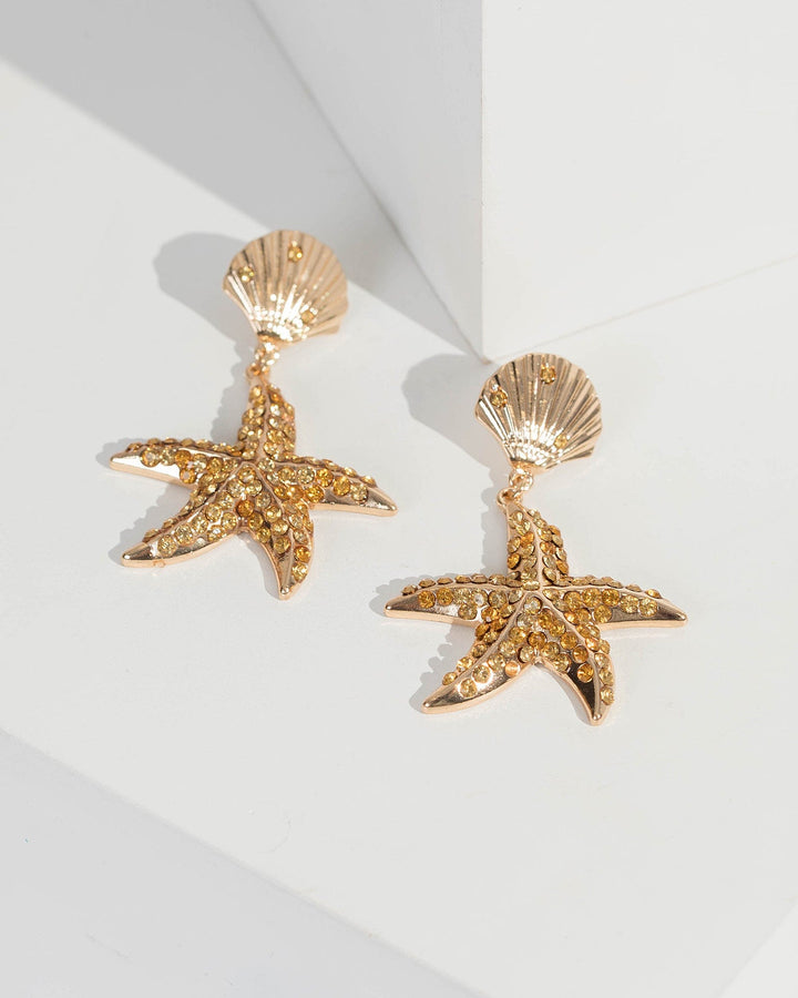 Gold Crystal Starfish Drop Earrings | Earrings