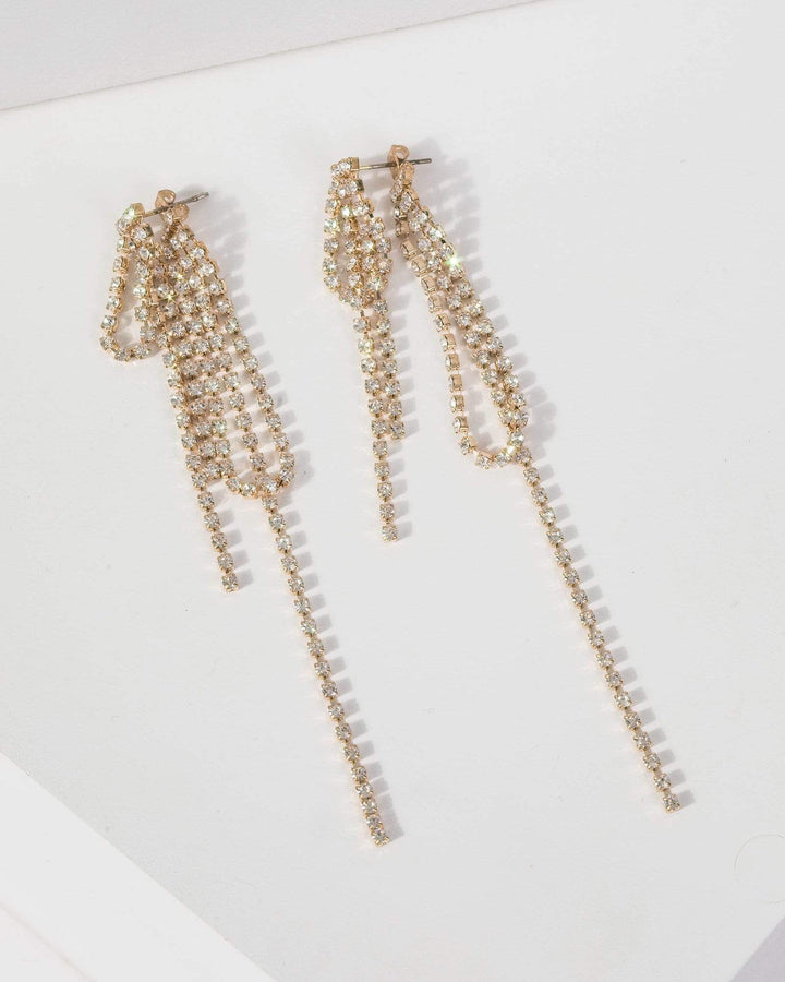 Gold Crystal Tassel Drop Earrings | Earrings