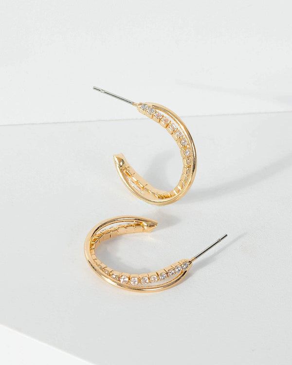 Gold Crystal Wrap Hoop Earrings | Earrings