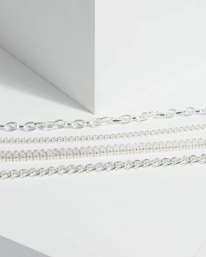 Silver Crystal X Chain Wrist Set Bracelets | Wristwear
