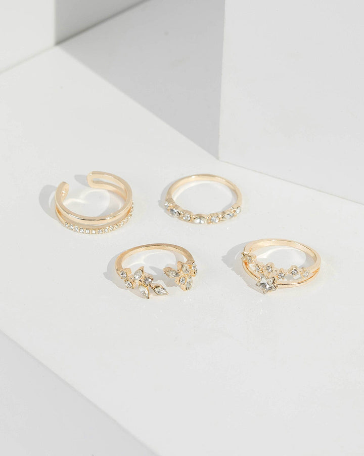 Gold Crystallised 4 Pack Band Ring | Rings