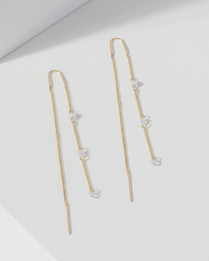 Gold Cubic Zirconia Crystal Chain Threader Earrings | Earrings