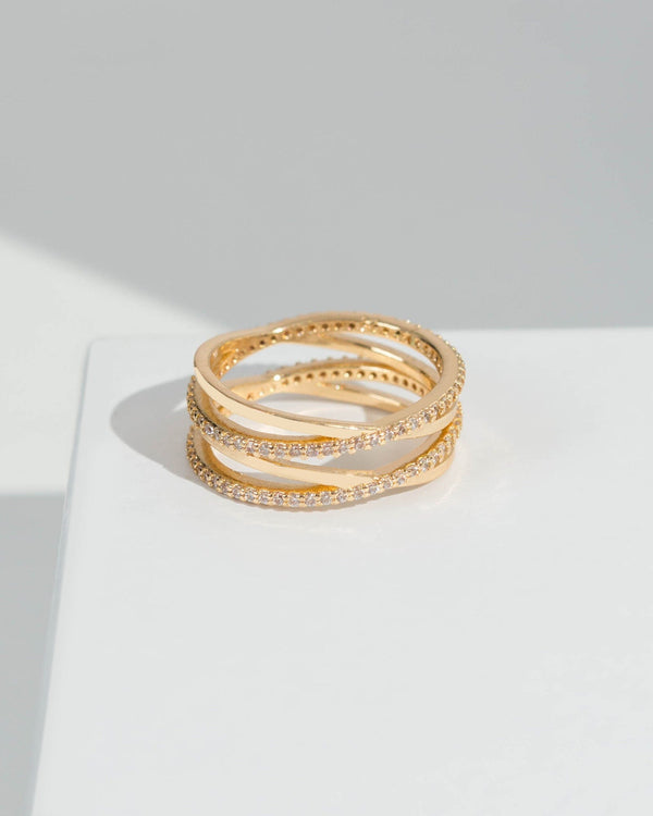 Colette by Colette Hayman Gold Cubic Zirconia Double Cross Diamante Ring