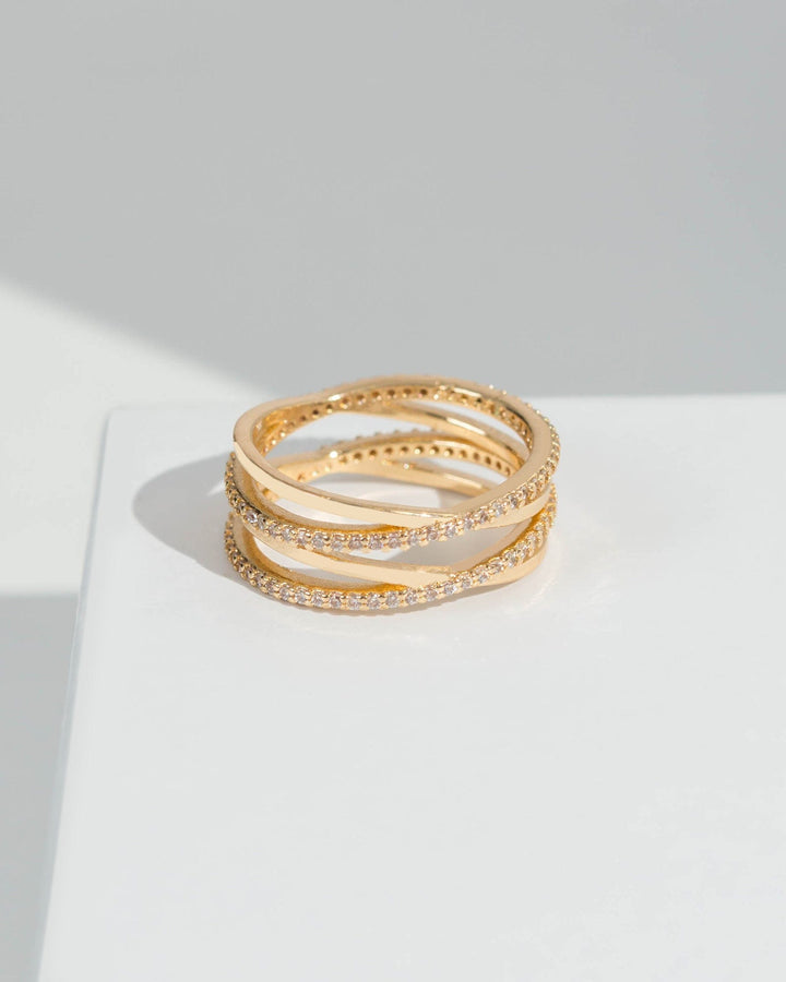 Colette by Colette Hayman Gold Cubic Zirconia Double Cross Diamante Ring