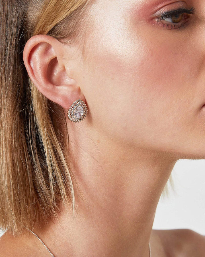 Gold Cubic Zirconia Double Layer Teardrop Earrings | Earrings