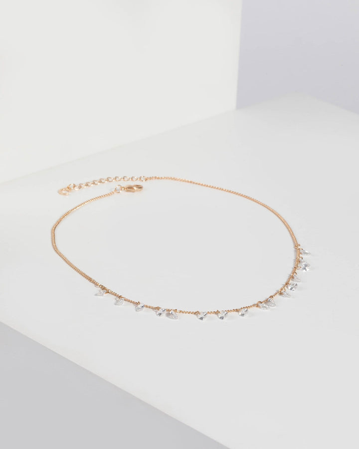 Gold Cubic Zirconia Drop Chain Necklace | Necklaces