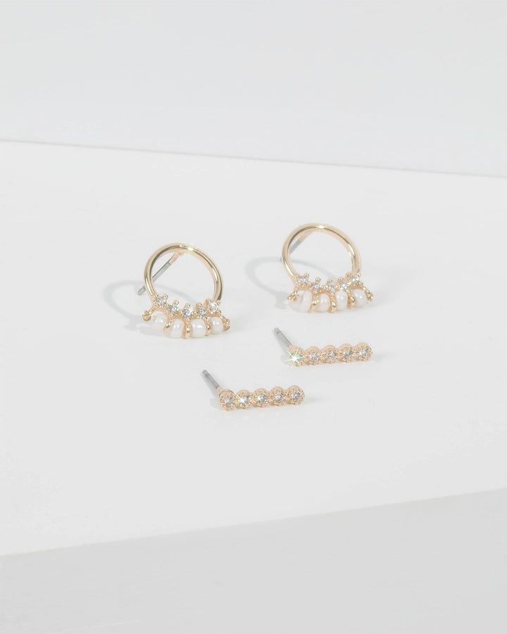 Gold Cubic Zirconia Drop Earring Set | Earrings