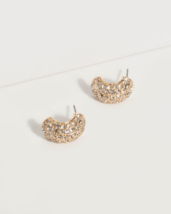 Gold Cubic Zirconia Half Hoop Earrings | Earrings