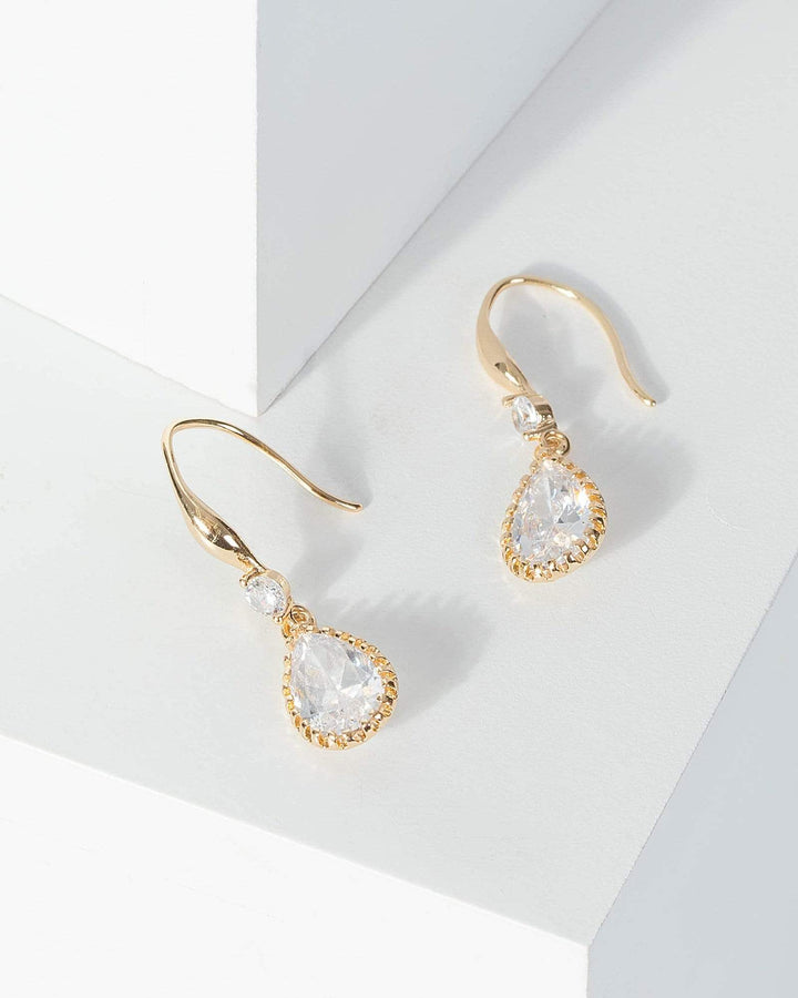 Gold Cubic Zirconia Teardrop And Circle Drop Earrings | Earrings