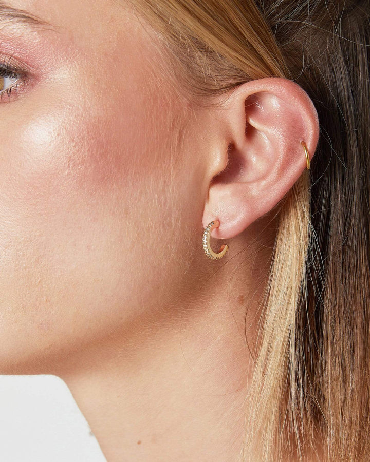 Gold Cubic Zirconia Thin Half Hoop Earrings | Earrings