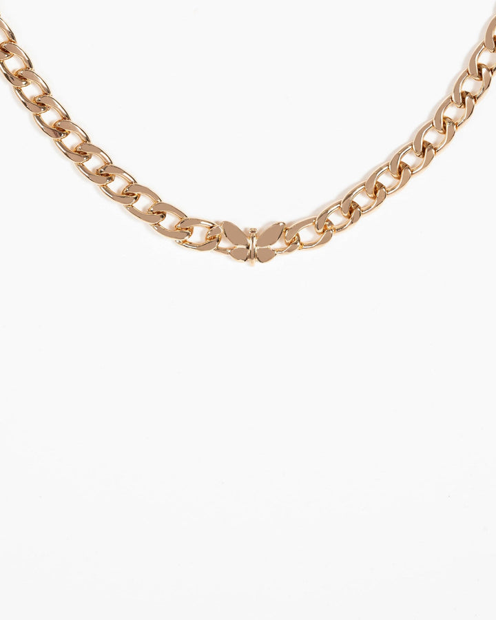 Gold Curb Chain Butterfly Necklace | Necklaces