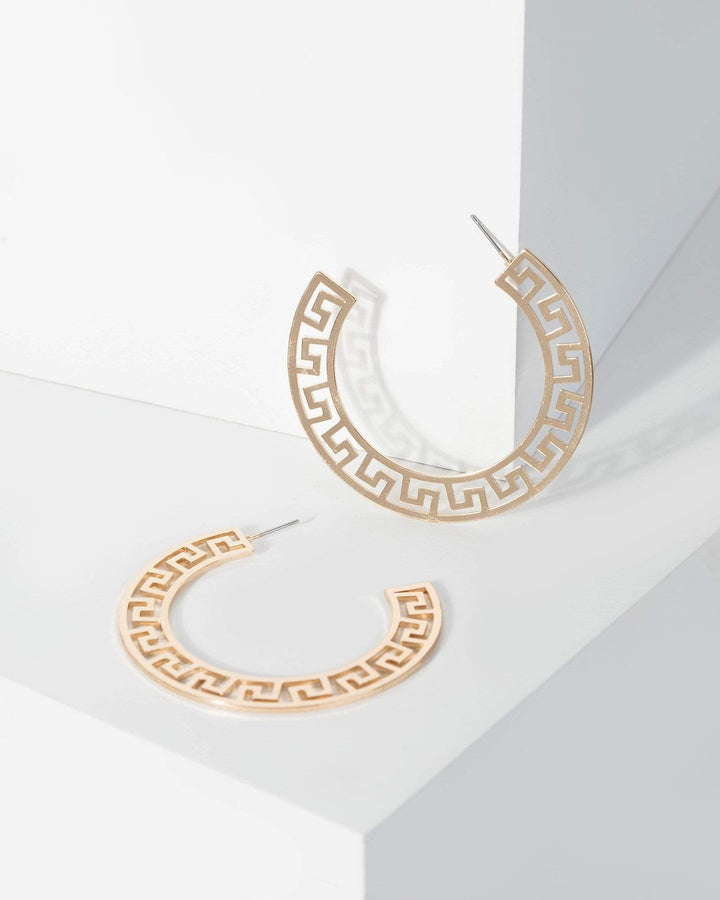 Gold Cut Out Detail Hoop Earrings | Earrings