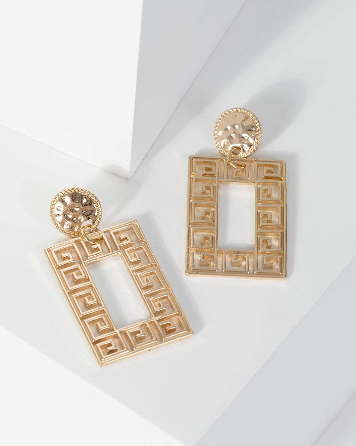Gold Cut Out Detail Square Earrings | Earrings