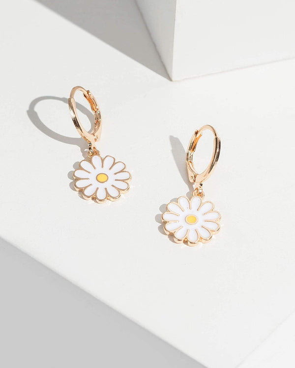 Gold Daisy Print Huggie Hoop Earrings | Earrings