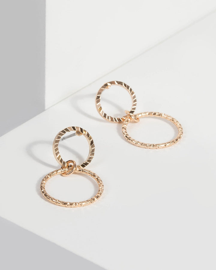 Gold Dbl Hoop Link Drop Earrings | Earrings