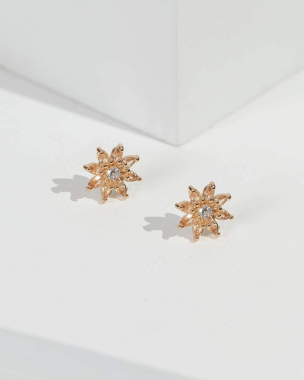 Gold Detailed Floral Stud Earrings | Earrings