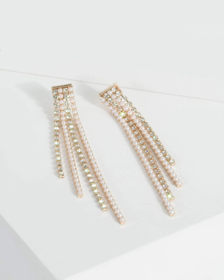 Gold Diamante And Detail Tassel Drop Earrings | Earrings